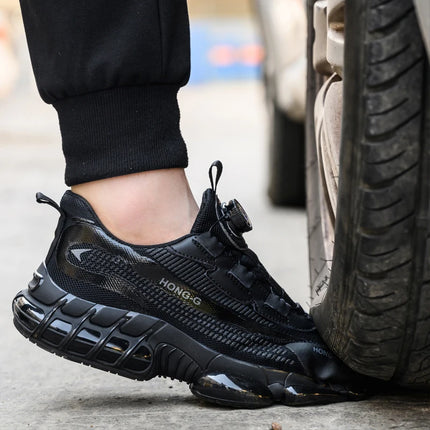 Rotating Button Men Safety Shoes Protective Sneakers Steel Toe Cap Anti-smash Work Shoes Fashion Indestructible Boots Security-KarWorkwear