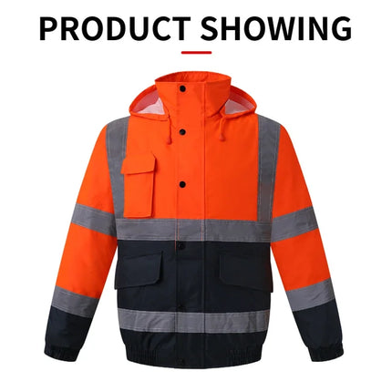 High Visibility Reflective  Jacket Men Waterproof Thickened Safety Coat for Outdoor Work Hi Vis Workwear Bomber Jacket