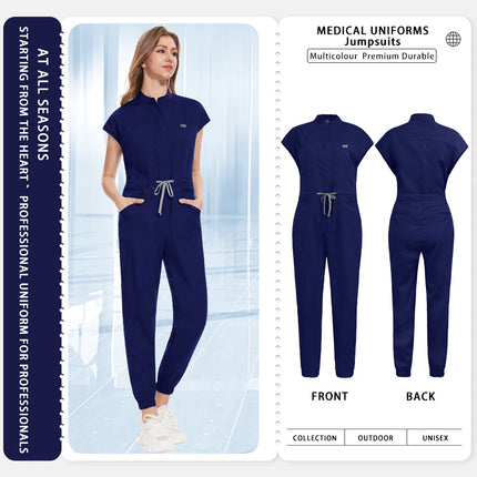 Wholesale Medical Nurse Uniforms Beauty Overalls Scrub Uniform Women Short Sleeve Jumpsuit Medical Hospital Clothing with Pocket