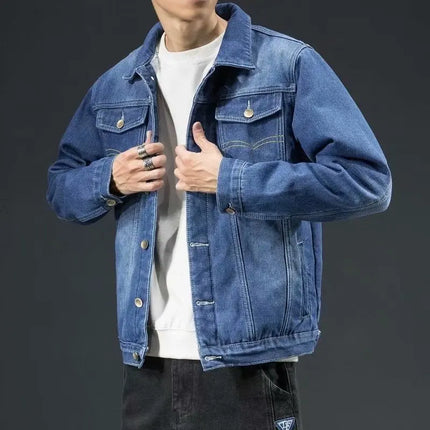 Winter velvet thickened denim jacket Korean style trendy men's versatile loose large size warm work jacket