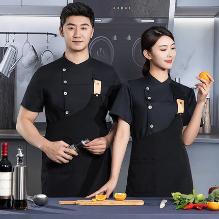 black chef uniform Chef Jacket Short Sleeve Cook Coat Chef T-shirt Baker Work Uniform Waiter Restaurant Hotel Clothes women Logo-KarWorkwear