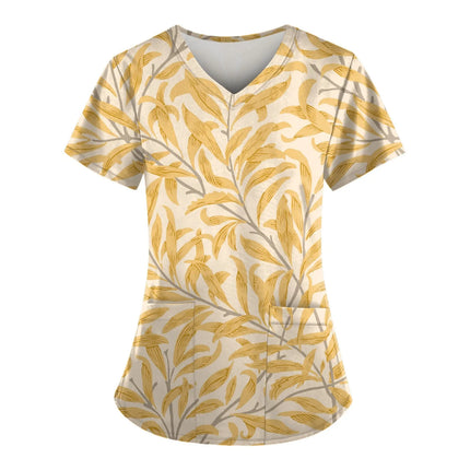 2023 Women Nurse Scrub Working Uniforms Pocket T-Shirt Workwear V-Neck Tops For Female Blouse Print Short Sleeve Hospital Mujer-KarWorkwear