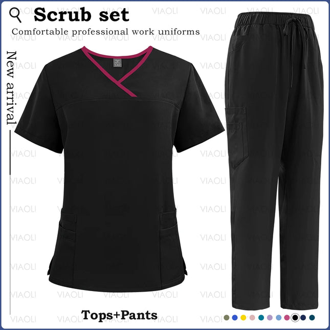 Surgical Uniforms Woman Nursing Sets Pocket Top Straight Pants Medical Nurse Uniform Scrubs Clinical Beauty Salon Hospital Suits-KarWorkwear