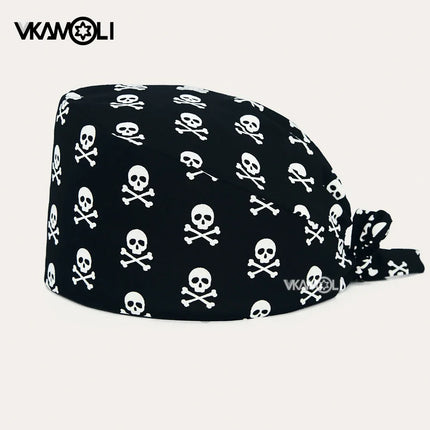 Skull pattern Scrubs hat Wholesale Fashion Breathable Scrub Cap Unisex Health service Workers adjustable caps nursing hat-KarWorkwear