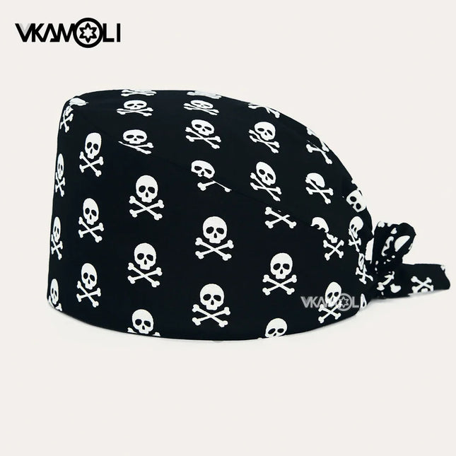 Skull pattern Scrubs hat Wholesale Fashion Breathable Scrub Cap Unisex Health service Workers adjustable caps nursing hat-KarWorkwear
