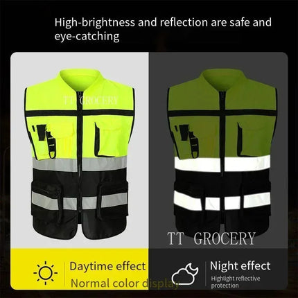 High Brightness Strip Safety protective clothing Breathable Workwear Multi Pocket Protective Clothing Safety For Night Running B