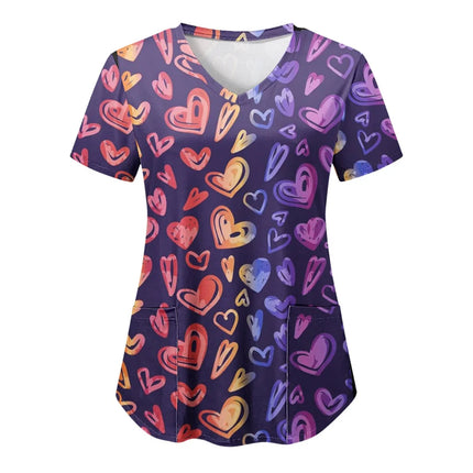 Print Scrubs Top Women with Pockets V-Neck Scrub Uniforms Pet Grooming Nurse Spa Caring Shirt uniformes de enfermería para mujer-KarWorkwear