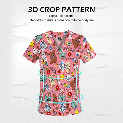 Short Sleeved Custom SPA Uniform Unisex Aesthetic Uniforms Printed Cotton Jacket Tops Fashion Surgical Gown Veterinary Work Wear-KarWorkwear