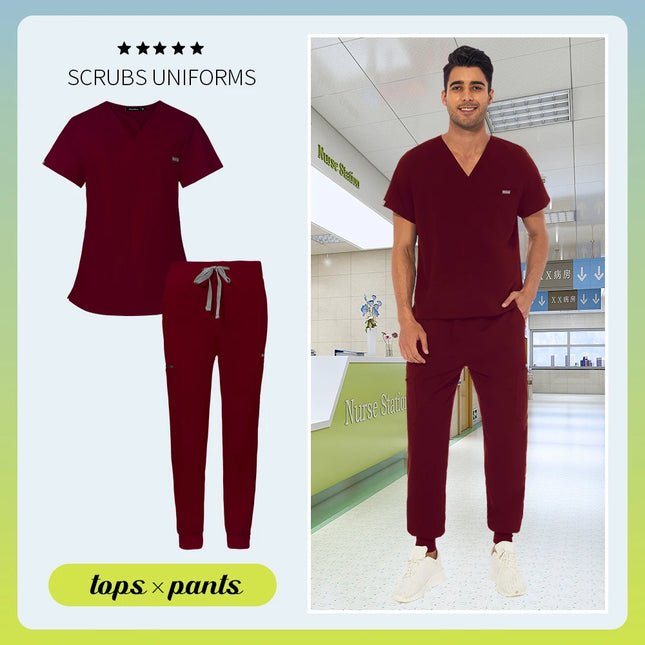 Unisex Scrub Suits Doctor Set Men Tops+Jogger Pants Surgical Workwear Dental Clinic Work Clothes Hospital Doctor Nursing Uniform-KarWorkwear