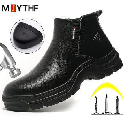 2023 Quality Leather Boots Men Safety Shoes Waterproof Work Boots Safety Steel Toe Shoes Men Puncture-Proof Indestructible Shoes-KarWorkwear