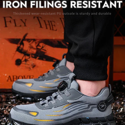 Rotating Button New Safety Shoes Men Anti-smash Anti-puncture Work Shoes Fashion Men Sport Shoes Security Protective Boots Men