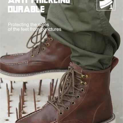 High quality leather boots Men Work Boots Waterproof Safety Shoes Men Autumn winter boots Steel toe shoes Puncture-Proof Boots