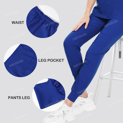 Short Sleeve Scrubs Set Surgical Clothes Nurse Nursing Uniforms Women V-neck Pocket Workwear Dentist Medical Uniforms Tops Pants-KarWorkwear