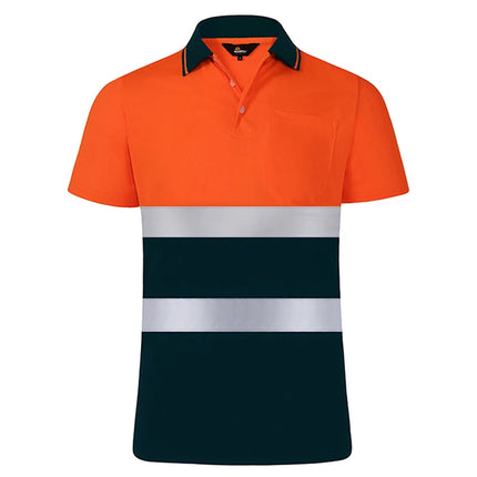 ANSI Class 2 Hi Vis Shirts Yellow Navy Long Sleeve Reflective Polo Shirt Safety Work Shirt for Construction Men