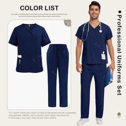 Surgical Uniforms Lab Workwear Clothes Nurse Scrubs Set Men Nurse Accessories Medical Uniform Surgical Dental Clinical Top Pants-KarWorkwear