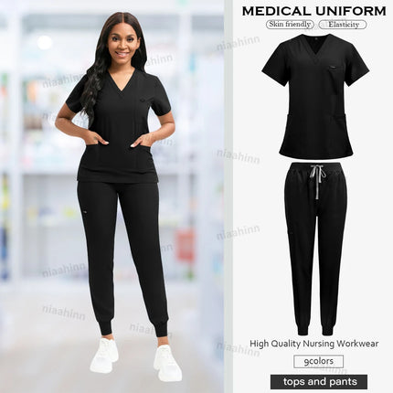Nurse Uniform Fashionable V-neck Uniform Set Mens Scrub Medical Scrub Women Pet Shop Clinic Pharmacy Workwear Beautician Uniform