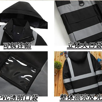 Winter Work Jacket Men, Waterproof Windproof Reflective Thermal Coat, Fleece Lined Abrasion Resistant Parka