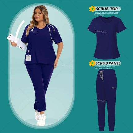 Medical Scrubs Set Women Stretch Work Uniforms Easy Fit Scrubs Tops Pants Jogger Set Hospital Nurse Uniform Dentist Overalls XXL-KarWorkwear