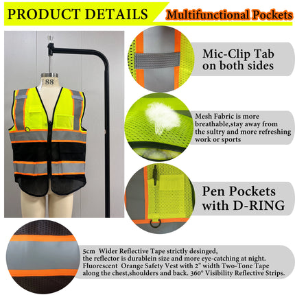 Mesh Safety Vest Customized Your Text Logo Reflective Motocycle Vest Hi Visibility Construction Work Uniform Security ANSI
