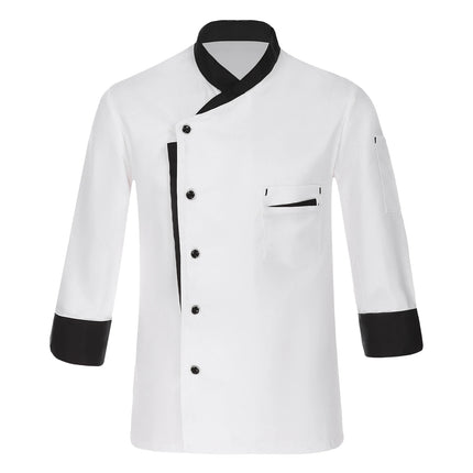Unisex Mens Womens Chef Jacket Long Sleeve Contrast Color Coat Restaurant Kitchen Cooking Apparel Work Wear Uniform with Hat-KarWorkwear