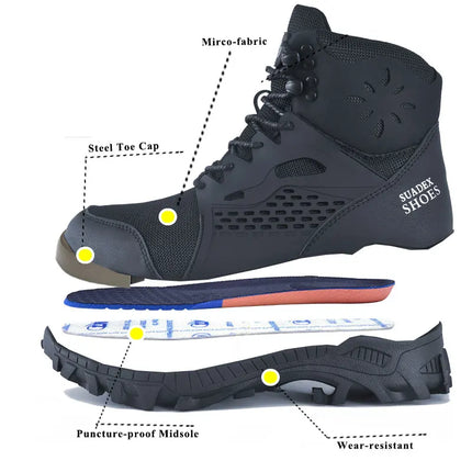 SUADEX S1 Safety Boots Men Work Shoes Anti-Smashing Steel Toe Work Safety Shoes Male Female Boots Anti-slippery EUR Size 37-48-KarWorkwear