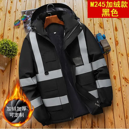Winter Work Jacket Men, Waterproof Windproof Reflective Thermal Coat, Fleece Lined Abrasion Resistant Parka