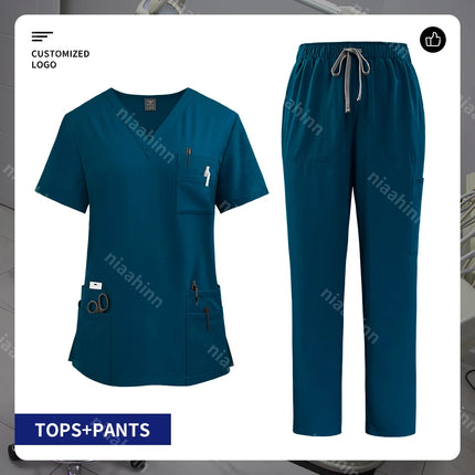 Customizable Logo Pet Grooming Institution Scrubs Workwear Health Service Medical Uniform Hospital Nursing Clothes with Pockets-KarWorkwear