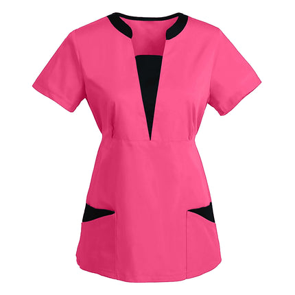 Korean Version SPA Uniforms Women Beauty Salon Scrubs Tops Slim Fit Healthcare Tunic Short Sleeve Patchwork Blouses Wholesale-KarWorkwear