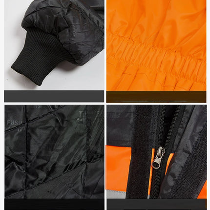 Winter Coveralls Men Waterproof Windproof Reflective Cotton Padded Hooded Coveralls Thicken Thermal Work Uniform Hi Vis Workwear