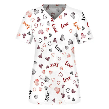 Print Scrubs Top Women with Pockets V-Neck Scrub Uniforms Pet Grooming Nurse Spa Caring Shirt uniformes de enfermería para mujer-KarWorkwear