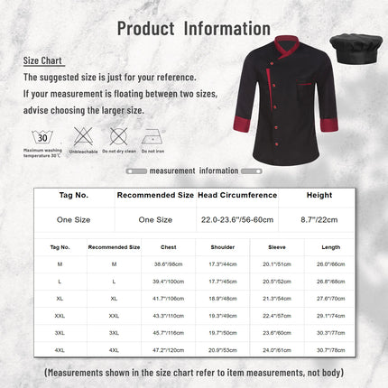 Unisex Mens Womens Chef Jacket Long Sleeve Contrast Color Coat Restaurant Kitchen Cooking Apparel Work Wear Uniform with Hat-KarWorkwear