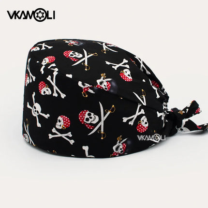 Skull pattern Scrubs hat Wholesale Fashion Breathable Scrub Cap Unisex Health service Workers adjustable caps nursing hat-KarWorkwear