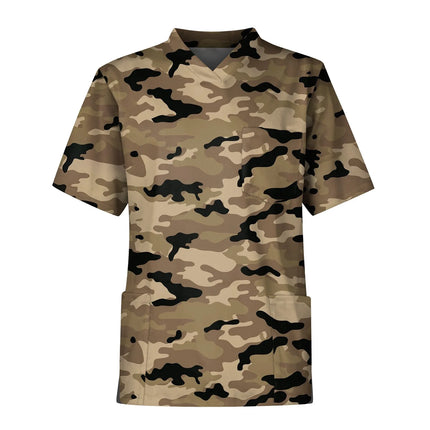 Men'S Camouflage Print Nurse Uniforms Short Sleeve Tops V-Neck Tops Working Pocket Blouse Male Men'S Clothing Uniform T-Shirts
