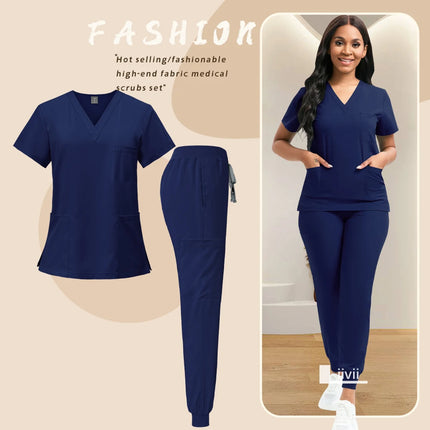 Medical Nurse Uniform 2Piece Workwear Medical Scrubs Set Hospital Uniform Surgery Dentist Overalls Spa Clinical Beauty Work Wear-KarWorkwear