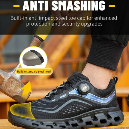 Fashion Rotating Button Men Work Safety Shoes Puncture-Proof Steel Toe Cap Sneakers Indestructible Protective Male Boots-KarWorkwear