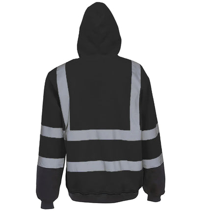 Men Reflective Stripe Hoodie Sweatshirt Long Sleeve Fitting Zipper Hooded Pullover Sanitation Workers Work Clothes Sweatshirt