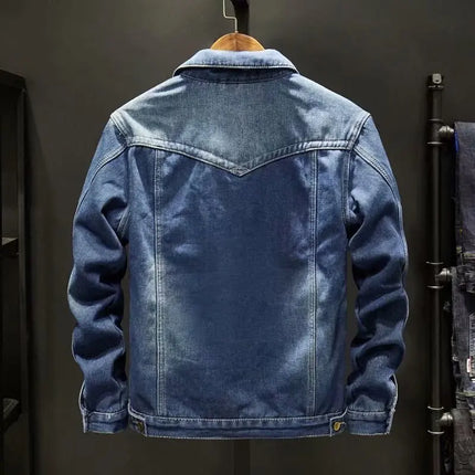 Winter velvet thickened denim jacket Korean style trendy men's versatile loose large size warm work jacket