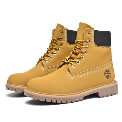 Classic Fashion Brown Work Boots Men Women High-quality Leather Ankle Boots Big Size 46 Men Lace-up Platform Boots Botas Hombre-KarWorkwear