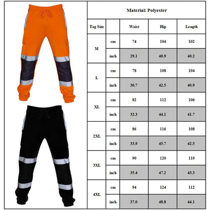 Mens Work Uniform Bottoms Safety Sweat Pants Striped Reflective Pants Loose Mens Jogging Trousers Joggers Patchwork Workwear