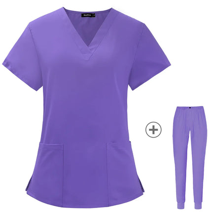 Solid Color Nursing Scrubs Women Uniforms Elasticity Pet Clinic Nurse V-neck Medical Hospital Doctor Working Clothing Wholesale-KarWorkwear