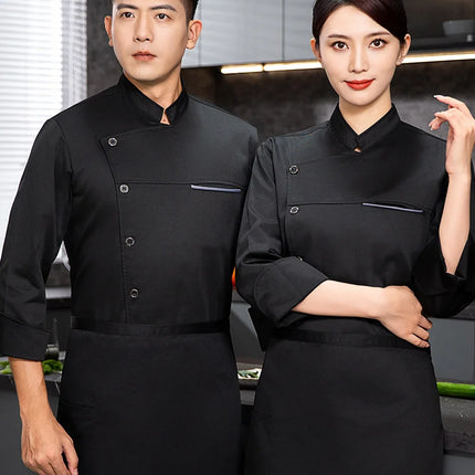 Men chef jacket with apron Long Sleeve Chef uniform Restaurant Cook Coat Chef T-shirt Work Uniform Hotel Clothes Logo women-KarWorkwear