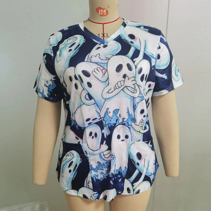 Casual Nurse Uniform Print Women Short Sleeve Tops V-Neck Blouse Shirt Pocket Beauty Care Scrub Uniforms Enfermera Mujer 2024-KarWorkwear