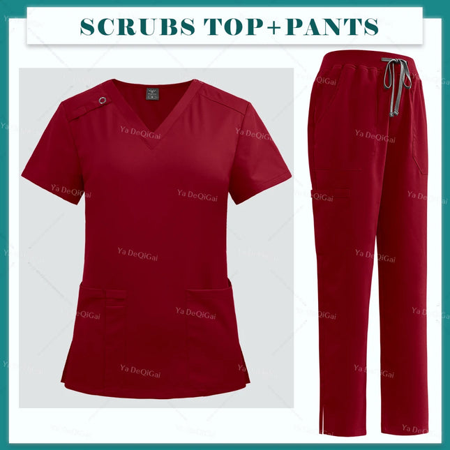 Medical Nurse Uniforms Summer Fashion Women Surgical Uniforms High-end Fabric Scrubs Clothes Nursing Workwear Elastic Tops Pants-KarWorkwear