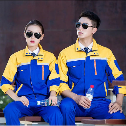 Mens Factory Work Shirt Uniform Long Sleeve Turn-Down Collar Workwear Motor Mechanic Repair Workshop Two-pocket T-shirts Tops-KarWorkwear