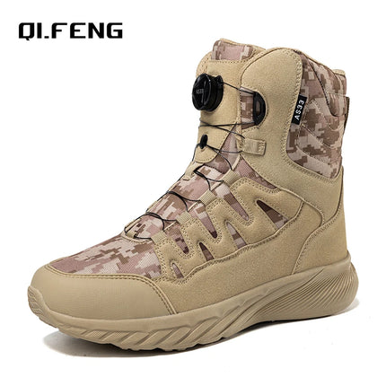 Large Outdoor Training Boots Men's Mountaineering Hiking Boots High Top Rotating Buckle Fashion Camouflage Sports Shoes-KarWorkwear