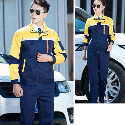 Mens Factory Work Shirt Uniform Long Sleeve Turn-Down Collar Workwear Motor Mechanic Repair Workshop Two-pocket T-shirts Tops-KarWorkwear