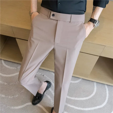 2025 Summer Thin White Elastic Nine Cent Suit Pants for Men,gray Blue Four-side Elastic Comfortable Drape Men's Casual Trousers