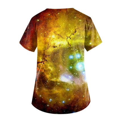 Casual Nurse Uniform Print Women Short Sleeve Tops V-Neck Blouse Shirt Pocket Beauty Care Scrub Uniforms Enfermera Mujer 2024-KarWorkwear