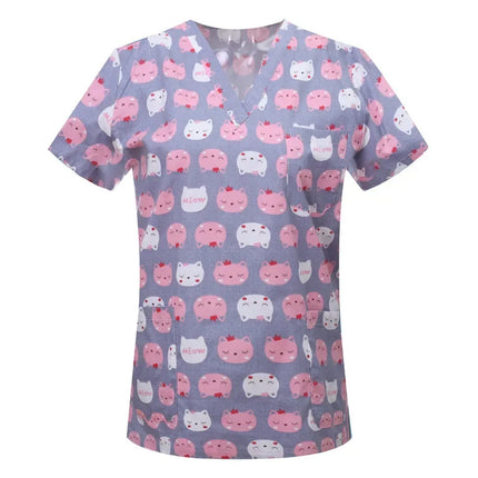 Pet Clinic Vet Work Uniforms Women Nurse Accessories Animal Printed Hospital Doctor Nursing T-Shirt Medical Scrubs Clothes Tops-KarWorkwear