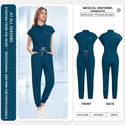 Wholesale Medical Nurse Uniforms Beauty Overalls Scrub Uniform Women Short Sleeve Jumpsuit Medical Hospital Clothing with Pocket
